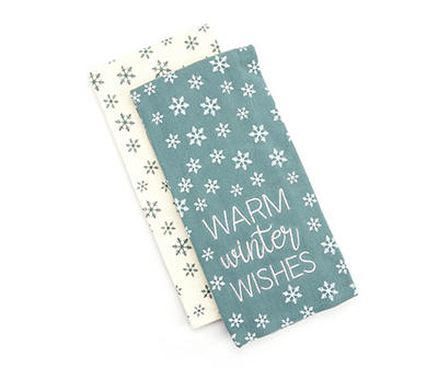 Frosted Forest "Warm Wishes" Dark Sage Embroidered 2-Piece Kitchen Towel Set