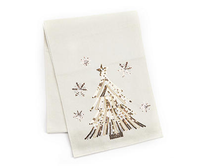 Frosted Forest Ivory & Gold Sequin Tree Table Runner