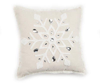 Frosted Forest Ivory Rhinestone-Accent Snowflake Square Throw Pillow