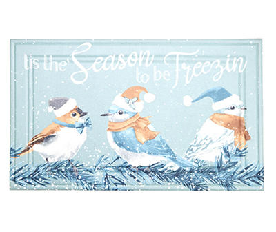 Frosted Forest "Tis the Season" Blue Birds Rubber Doormat