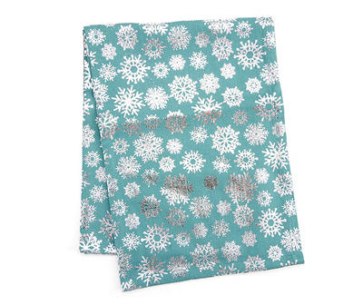 Frosted Forest Teal & Silver Snowflake Table Runner