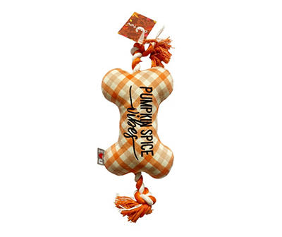 "Pumpkin Spice Vibes" Orange Check Rope & Plush Bone Toy
