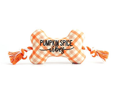 "Pumpkin Spice Vibes" Orange Check Rope & Plush Bone Toy