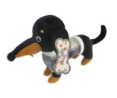 Black Dachshund Dog Wearing Plaid Sweater Dog Toy