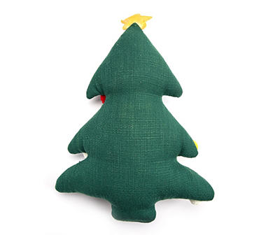 Santa's Workshop Green Holiday Tree Shaped Throw Pillow