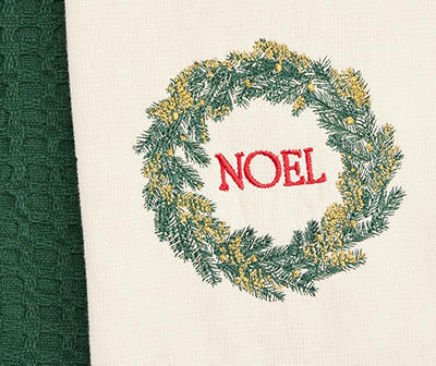 Festive Gathering "Noel" Ivory & Green Wreath 2-Piece Kitchen Towel Set