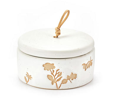Homeward 4.1" Carved Floral Mini Ceramic Jewelry Box