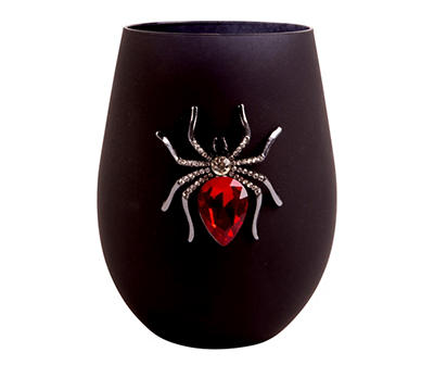 Black Spider Brooch Stemless Glass, 19 Oz.