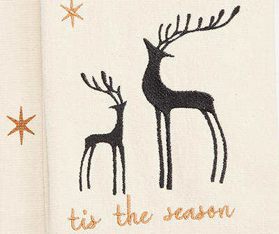 Festive Gathering "The Season" Ivory & Black Deer 2-Piece Kitchen Towel Set