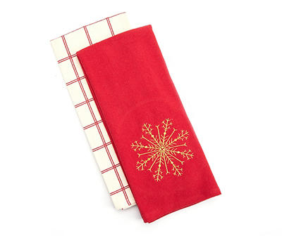 Festive Gathering Red & Gold Snowflake 2-Piece Kitchen Towel Set