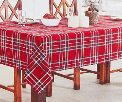 Santa's Workshop Red Plaid Fabric Tablecloth