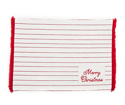 Santa's Workshop "Merry Christmas" White & Red Stripe Placemat