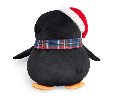 Santa's Workshop Black Penguin Shaped Throw Pillow