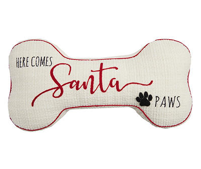 Santa's Workshop "Santa Paws" White Bone Shaped Throw Pillow