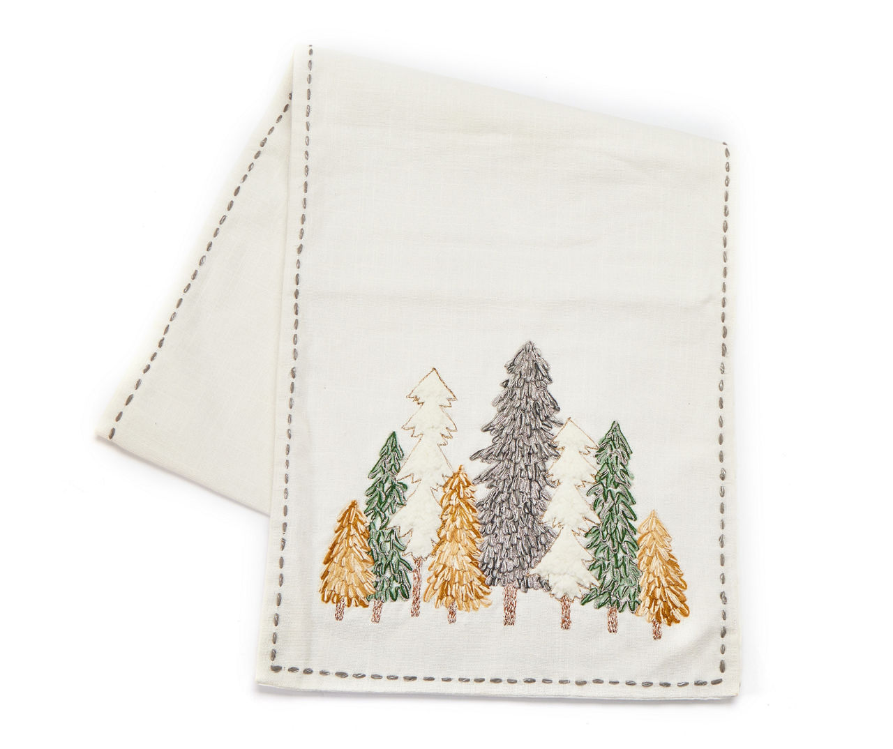 Festive Gathering White & Green Embroidered Trees Table Runner Big Lots