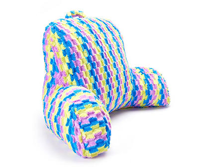 Blue, Pink & Yellow Offset Stripe Fuzzy Bed Rest Pillow