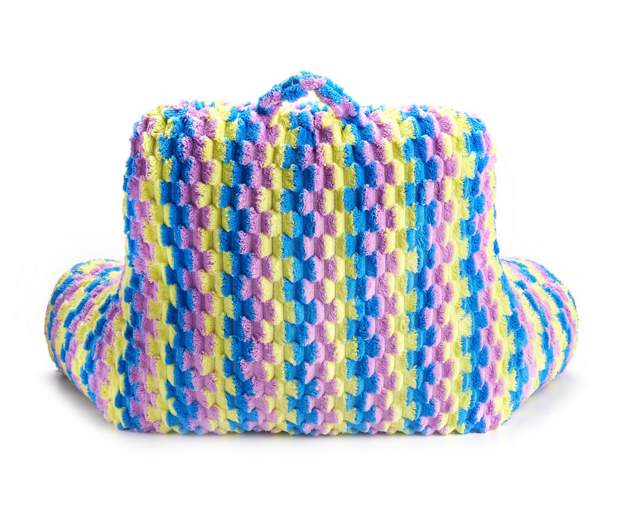 Blue, Pink & Yellow Offset Stripe Fuzzy Bed Rest Pillow | Big Lots