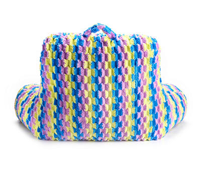 Blue, Pink & Yellow Offset Stripe Fuzzy Bed Rest Pillow