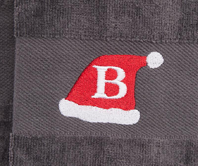 "B" Iron Gate Gray Santa Hat Monogram Hand Towel, 2-Pack