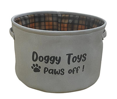 "Doggy Toys Paws Off" Gray Pet Toy Bin