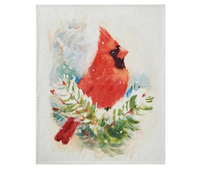 White & Red Cardinal Raschel Throw, (50" x 60")
