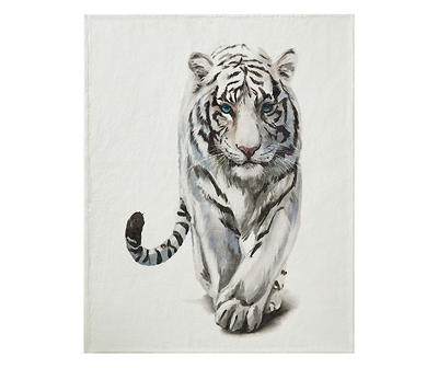 Ivory & Black White Tiger Fleece Raschel Throw, (50" x 60")