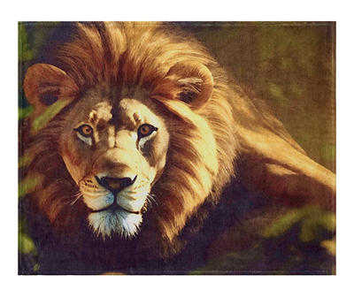 Tan Lion Glare Fleece Raschel Throw, (50" x 60")
