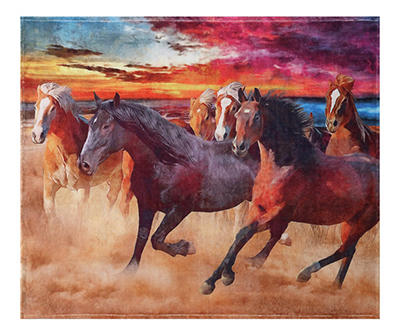 Brown Dawn of Glory Horses Fleece Raschel Throw, (50" x 60")