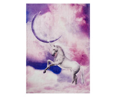 Purple Crescent Unicorn Fleece Raschel Throw, (50" x 60")