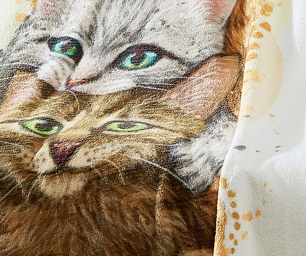 White & Brown Happy Cats Fleece Raschel Throw, (50" x 60")