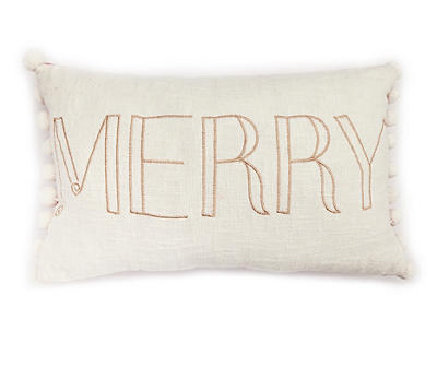 "Merry / Joy" White & Red Reversible Throw Pillow