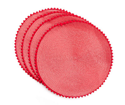 Red Pom-Pom Trim Round Placemats, 4-Pack