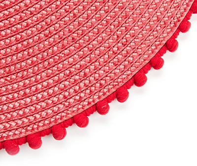 Red Pom-Pom Trim Round Placemats, 4-Pack