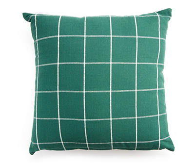 Green & White Windowpane Plaid Reversible Throw Pillow