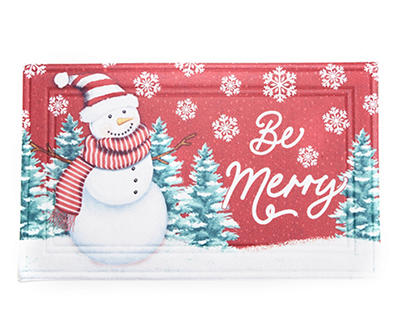 Santa's Workshop "Be Merry" Red Snowman Rubber Doormat