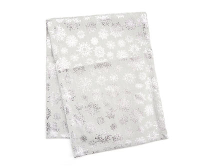 Frosted Forest Gray & Silver Snowflake Table Runner