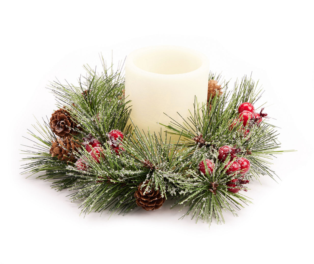 Frosted Berry, Pine & Pinecone LED Pillar Candle Ring