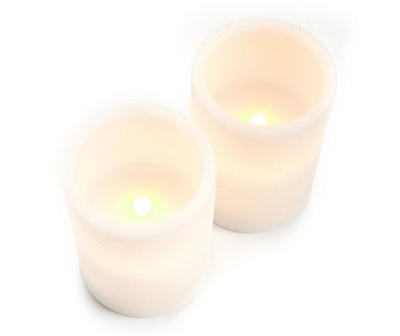 4" White Glitter LED Pillar Candles, 2-Pack