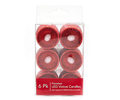 Red Glitter LED Votive Candles, 6-Pack