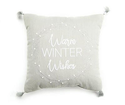 Frosted Forest "Winter Wishes" Gray Square Throw Pillow