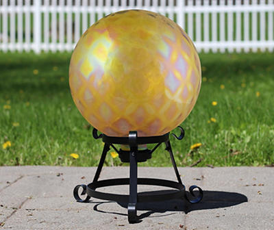 10" Amber Iridescent Dimpled Glass Gazing Ball