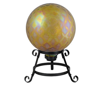 10" Amber Iridescent Dimpled Glass Gazing Ball