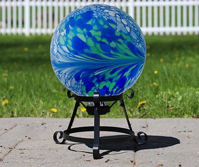10" Blue & Green Swirl Glass Gazing Ball