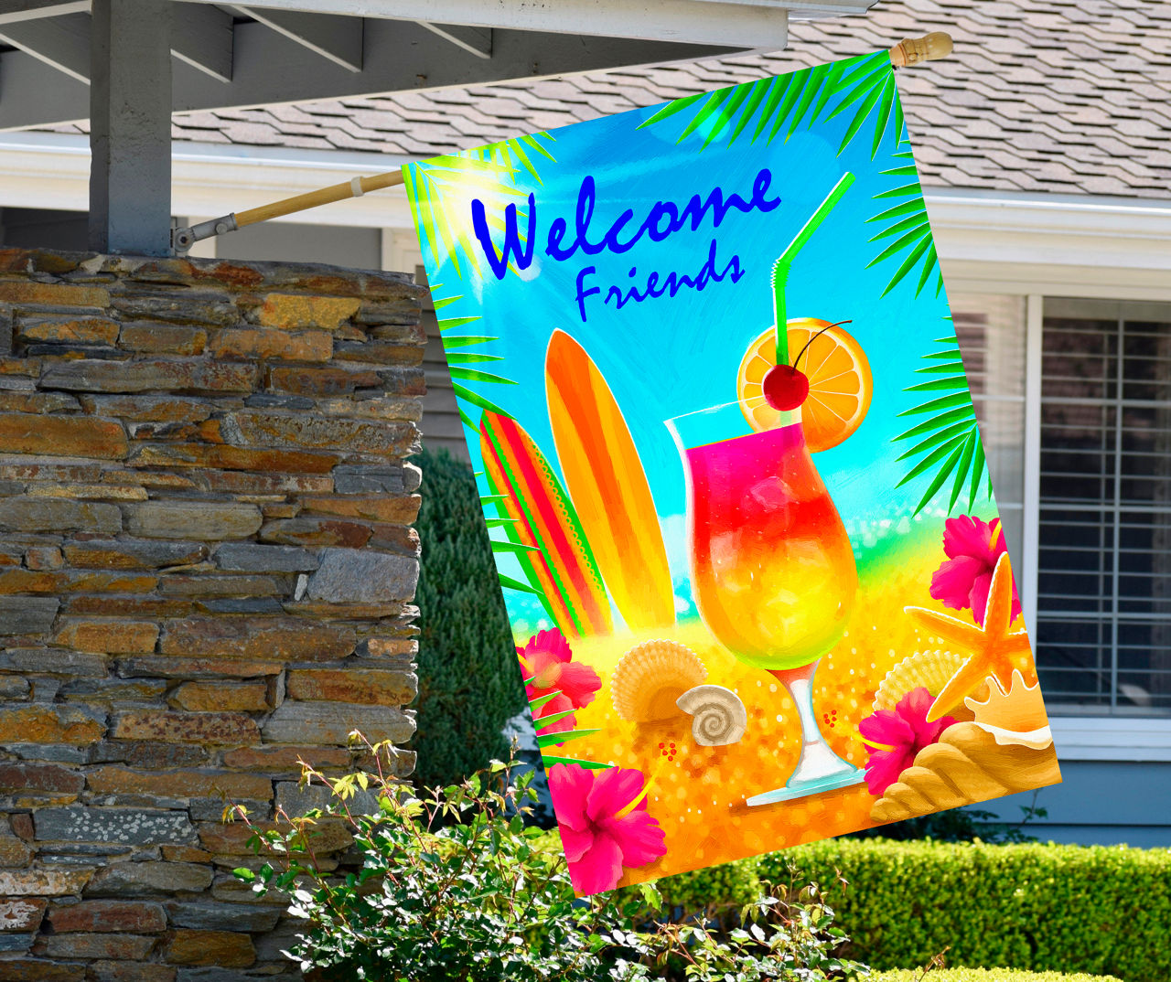 28" x 40" Welcome Friends Tropical Drink Garden Flag