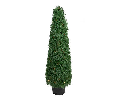 4' Boxwood Cone LED Topiary in Plastic Pot