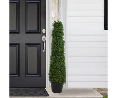 4' Boxwood Thin Cone LED Topiary in Plastic Pot