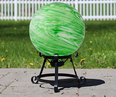 10" Green & White Swirl Glass Gazing Ball