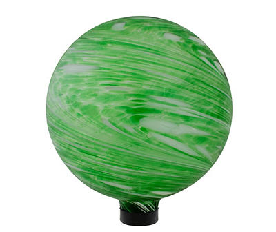 10" Green & White Swirl Glass Gazing Ball