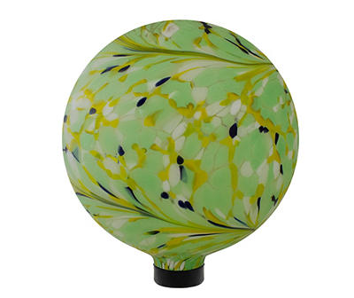 10" Yellow & Green Swirled Glass Gazing Ball