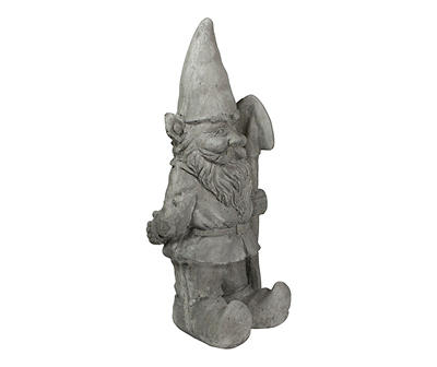 18.5" Gray Gardener Gnome with Shovel Statue